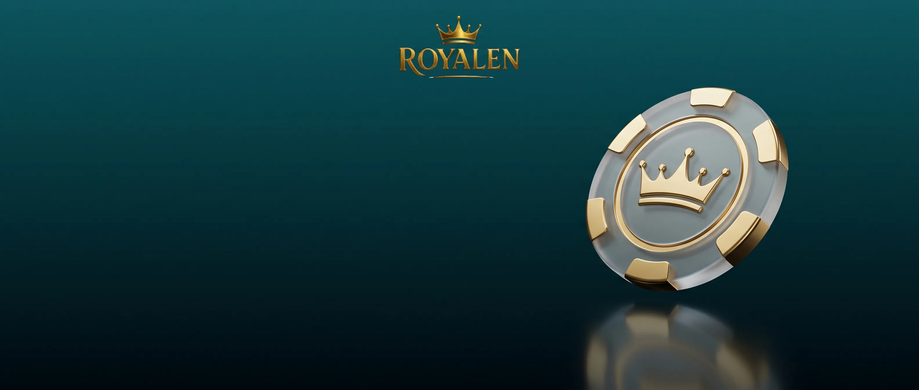 Goldener Royalen-Schriftzug und gläserner Casino-Chip mit Krone